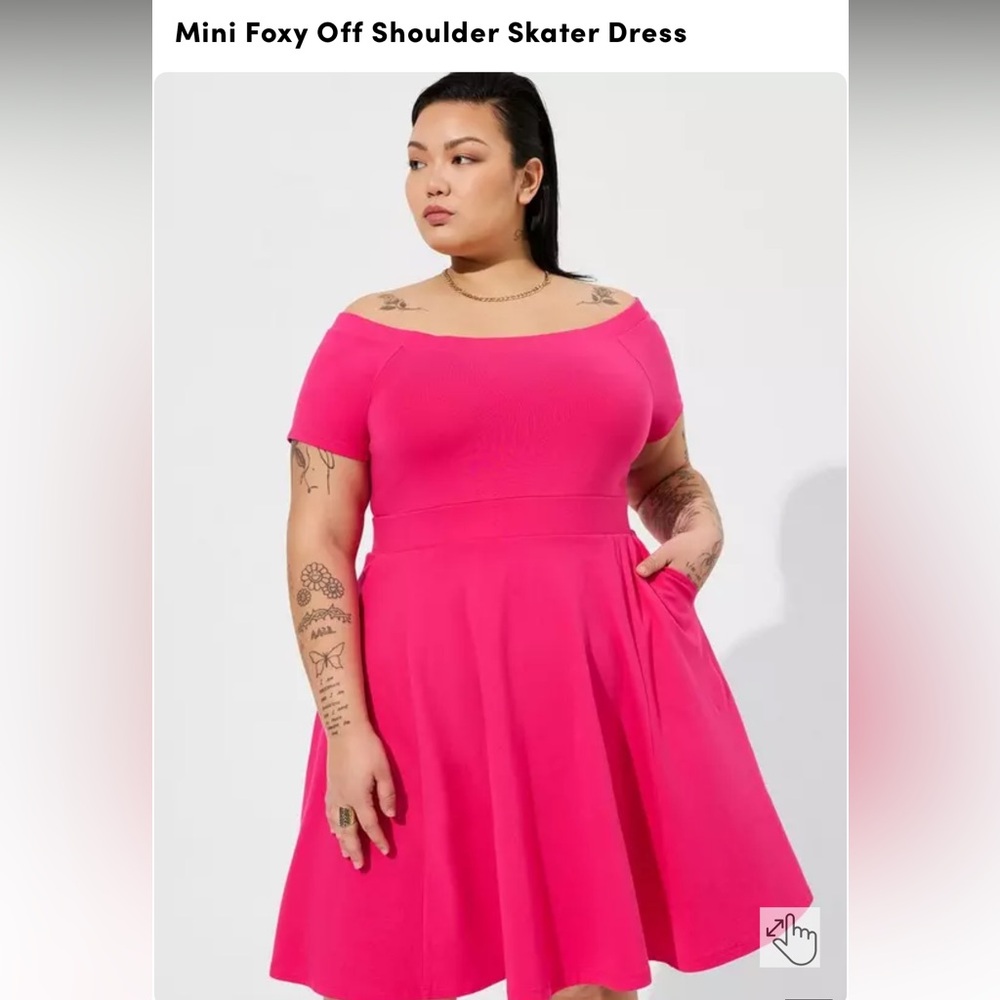 Torrid Pink Fit and Flare Off-Shoulder Skater Mini Dress